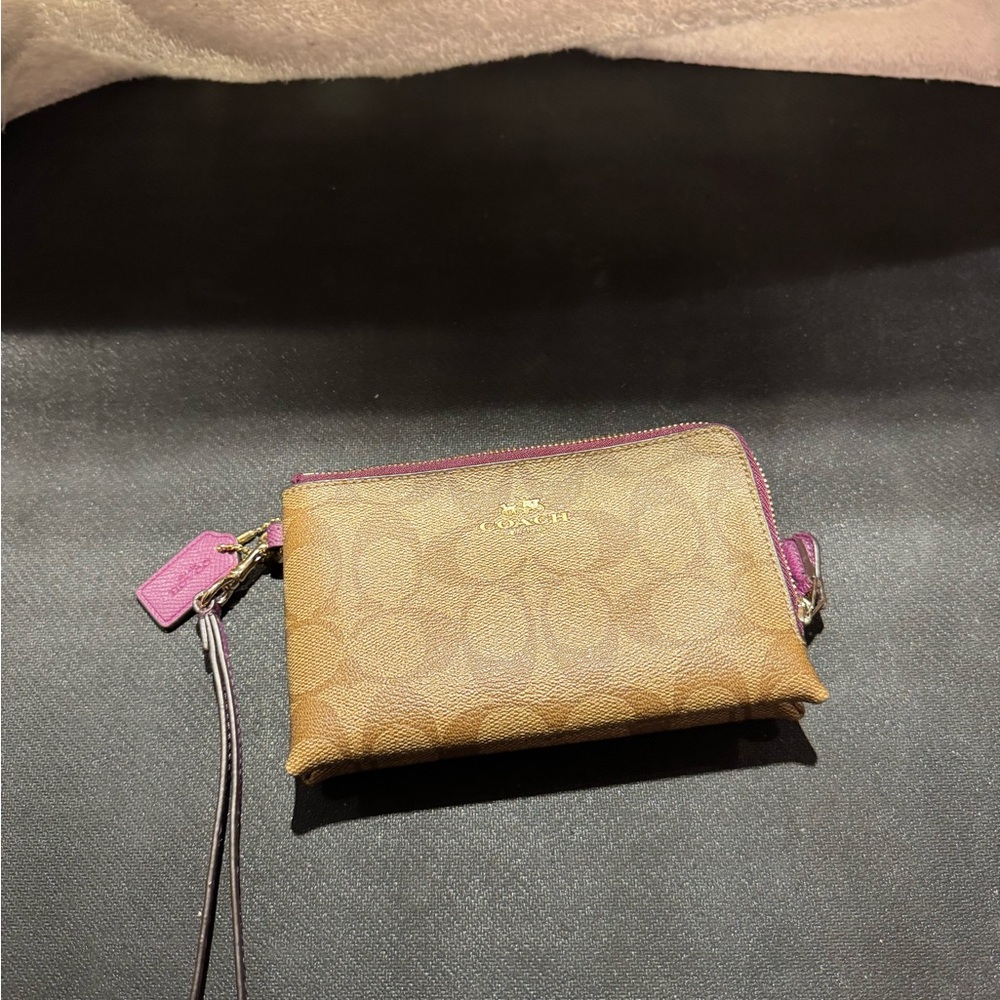 Coach Tan and Purple Wristlet